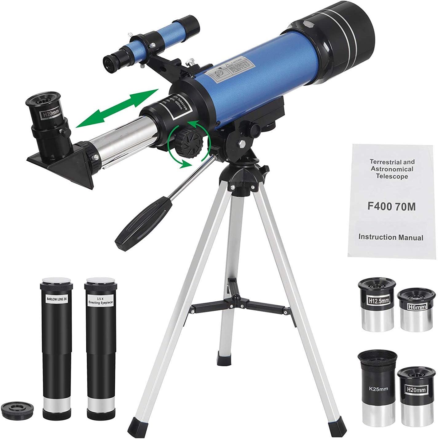 HomGarden 70mm Telescope for Kids and Astronomy Beginners, Portable Refractor Telescope with Tripod & Finder Scope, Travel Scope with 3 Magnification Eyepieces & Moon Mirror