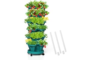 Tectsia Strawberry Vertical Planters Tower Garden, 6 Tiered Stacking Planter with Support Pole, Stackable Herb Vegetable Planters Indoor and Outdoor