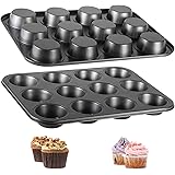 Muffin Pan, 12-Well Nonstick Cupcake Pan, Set of 2, TAOUNOA Heavy Duty Steel Muffin Tin.