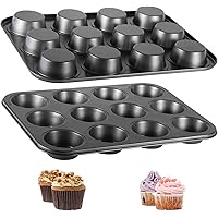 Muffin Tin, 12-Well Nonstick Cupcake Pan, Set of 2, TAOUNOA Heavy Duty Steel Muffin Pan.