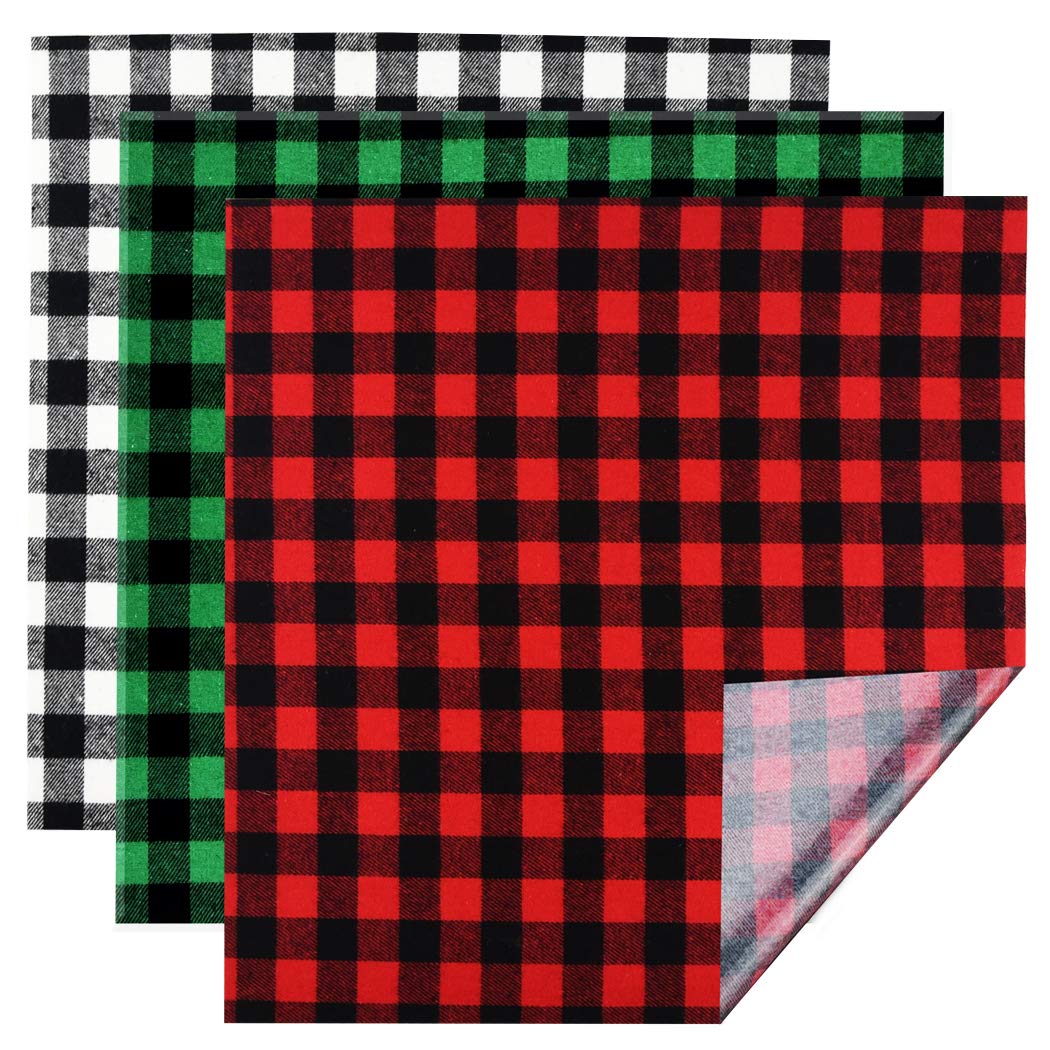 12 Sheets 12 x 12 Inch Christmas Buffalo Plaid Heat Transfer Vinyl Fabric Iron-on Buffalo Plaid Sheet Clothing Patches Vinyl Sheets for Halloween Christmas