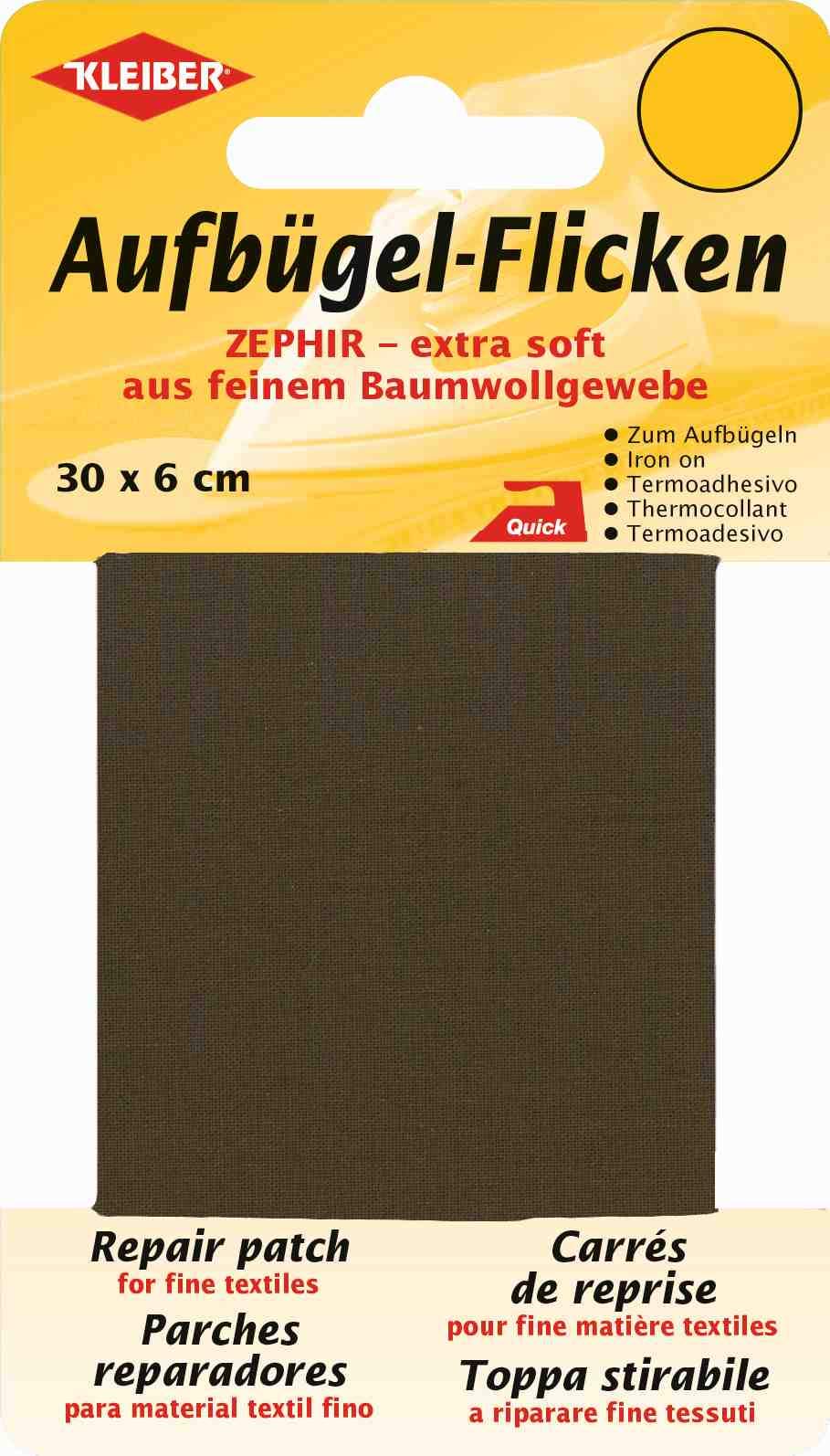 Kleiber 30 x 6 cm Extra Soft Fine Cotton Iron-On Repair Tape, Dark Brown