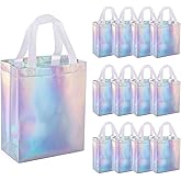 NLUS Iridescent Gift Bags, 12 Pack Reusable Gift Bags with White Handles, Goodie Bags for Birthday Wedding Party Favor Bags, 8 x 4 x 10 Inches