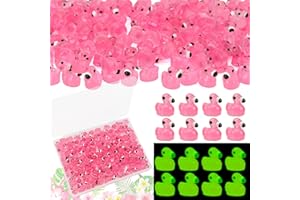 TOUCH TOP 100 Pcs Luminous Mini Resin Flamingo Ducks, Tiny Ducks Figurines to Hide Miniature Pink Flamingo Glow in The Dark Small Animals for Micro Garden Cake Topper Landscape Aquarium Dollhouse Home Decor