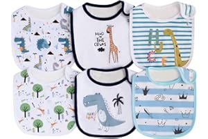 Maiwa 6 Pack Waterproof Cotton Baby Bibs for Girls Boys for Drooling Eating with Snaps