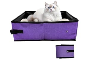 JOLL JOLL Foldable Travel Litter Box for Cats, Waterproof Portable Cat Travel Litter Box Collapsible, 15.75 * 11.82 * 3.94 Inches, Traveling & Camping Cat Supplies - Purple