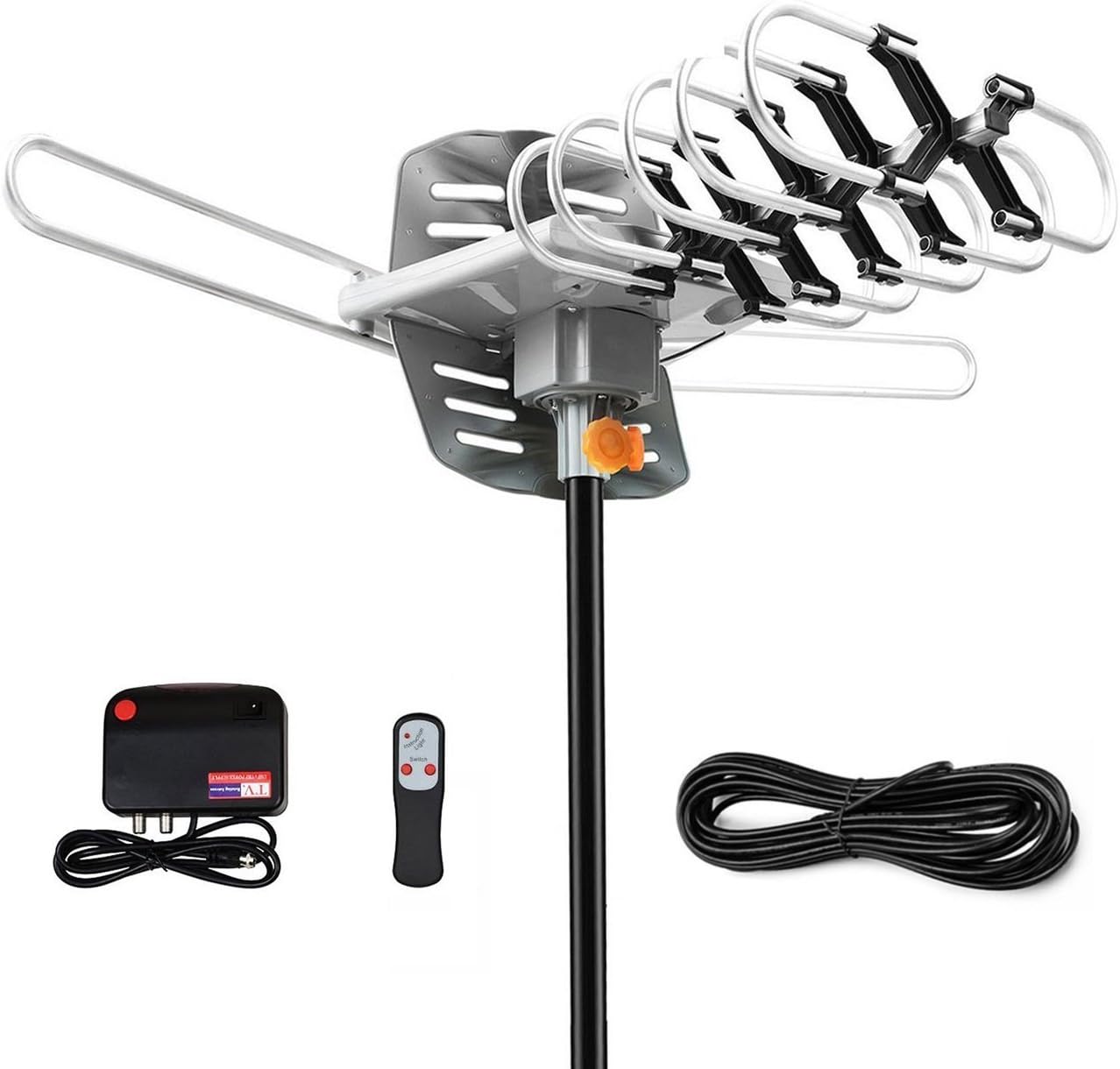 TV Antenna -Outdoor Amplified HDTV Antenna 150 Mile Range Motorized 360 Degree Rotation,Pacoso Digital TV Antenna for 2 TVs Support - UHF/VHF/FM Signal Wireless Remote Control - 33FT Coax Cable