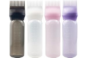 ZGQHZR 4 PCS Root Comb Applicator Bottle,Hair Oiling Applicator,Hair Oil Applicator Bottle for Hair Dye Shampoos Hair Salons.6oz (black+white+pink+purple)