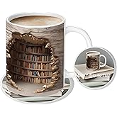 Jaysanter Library Bookshelf Mug, Bookshelf Design Ceramic Coffee Cup with 3D Visual Effect, Book Lovers Gifts for Readers, Librarians, Writers & Book Clubs, 11oz Novelty Mug for Birthday Christmas