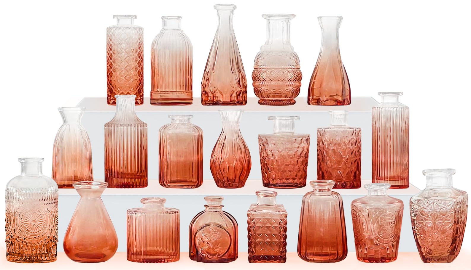 Photo 1 of Amber Glass  Vase Set,20Pcs Small Glass Vase for Flowers, Clear Bud Set in Bulk,Mini Single Vintage Design for Centerpiece Rustic Wedding Decorations Home Table Flower Décor