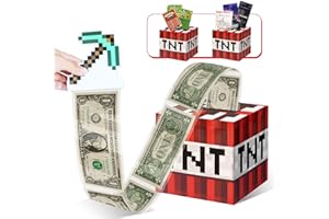 JENJEN TRADITION Pixel Style Money Box for Cash Gift - Birthday Money Pull Box for Cash Gift for Boys Girls Video Game Party Favors Fun Birthday Graduation Gift Surprise Money Gift Boxes for Cash Pop Up