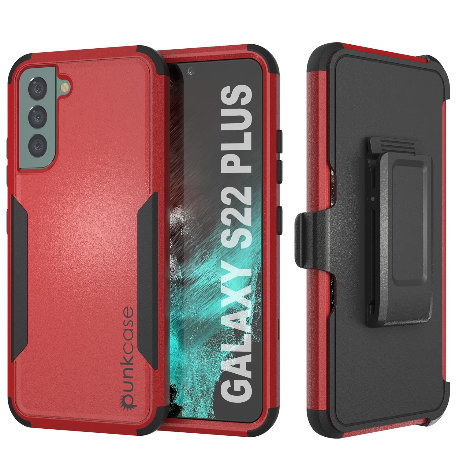 Punkcase Galaxy S22 Plus Belt Clip Holster Case [Patron Series] 4-1 Rugged & Protective Multilayer Phone Cover W/Integrated Kickstand for Galaxy S22 Plus 5G (6.6") (2022) [Red-Black]