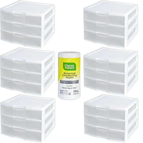 Sterilite 20938003 Wide 3 Drawer Unit White Frame With Clear