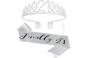 SEMATO 21st Birthday Decorations for Her "Finally 21" Birthday Sash and Rhinestone Crown Tiara Set for Girls 21st Birthday Gifts for Happy 21st Birthday Party Favor Supplies (silver)