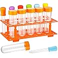 Weewooday 12 Pieces Jumbo Test Tubes with Stand Set, Primary Science Including 5 Jumbo Test Tubes, 6 Pieces Liquid Droppers Silicone and 1 Piece Storage Stand, Multi Color, Ages 6 and Above
