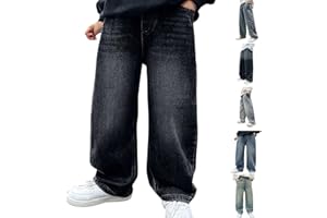 Teens Boys Baggy Jeans Wide Leg Cargo Denim Pants Kids Elastic Waist Straight Trousers Casual Breathable Y2k Streetwear