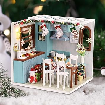 FidgetGear DIY Christmas Theme Kitchen Puzzle Wooden Hand-Assembled Model Toys for Christmas Gift