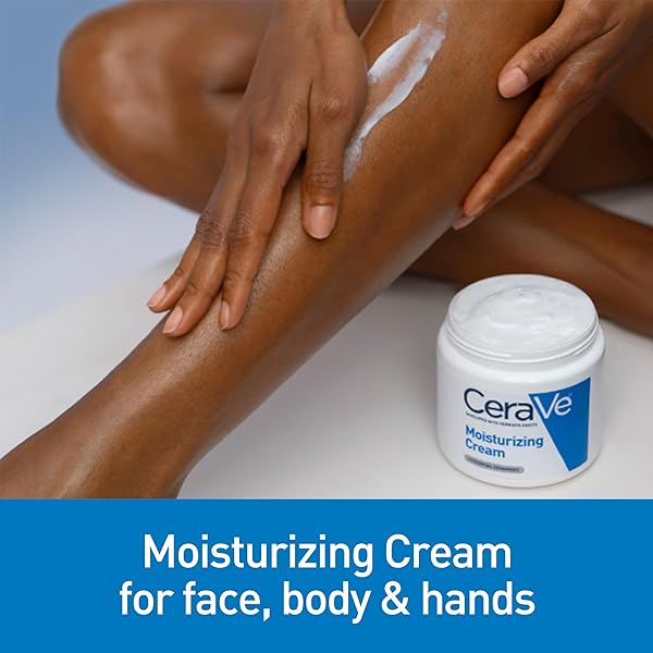CERAVE MOISTURIZING CREAM, BODY AND FACE MOISTURIZER FOR DRY SKIN, BODY CREAM WITH HYALURONIC ACID AND CERAMIDES, DAILY MOISTURIZER, OIL-FREE, FRAGRANCE FREE, NON-COMEDOGENIC, 19 OUNCE