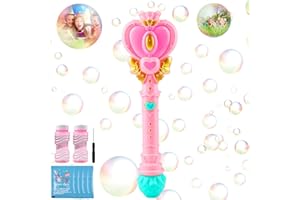 TLKIAA Bubble Wand for Kids, Princess Heart Bubble Machine Blower Maker Wand with Light, Easter Basket Stuffers Outdoor Toys Gifts for 1 2 3 4 5 6 7 8 Years Old Toddlers Little Girls Include Bubble Solution