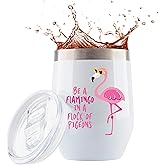 JENVIO Flamingo Gifts for Women | Pink White Wine/Coffee Insulated Stainless Steel Tumbler/Mug with Lid | Unique Mom Female Encouragement Decor Drinking Cup Christmas Gift (12 Ounce)