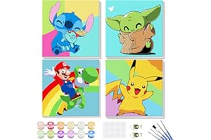 GENIUS MAKER 4 Pack Paint by Numbers for Kids Beginners - Framed Canvas Cartoon Painting by Numbers for Kids Ages 5-8-12, Easy Paint by Numbers Kit Crafts for Kids Paint by Number Kits for Wall Decor(8X8inch)