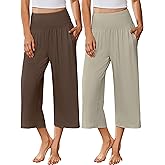 Ekouaer 2 Pack Womens Pajama Pants Wide Leg Capri Yoga Pants Lounge Comfy Sleep Pj Bottoms with Pockets