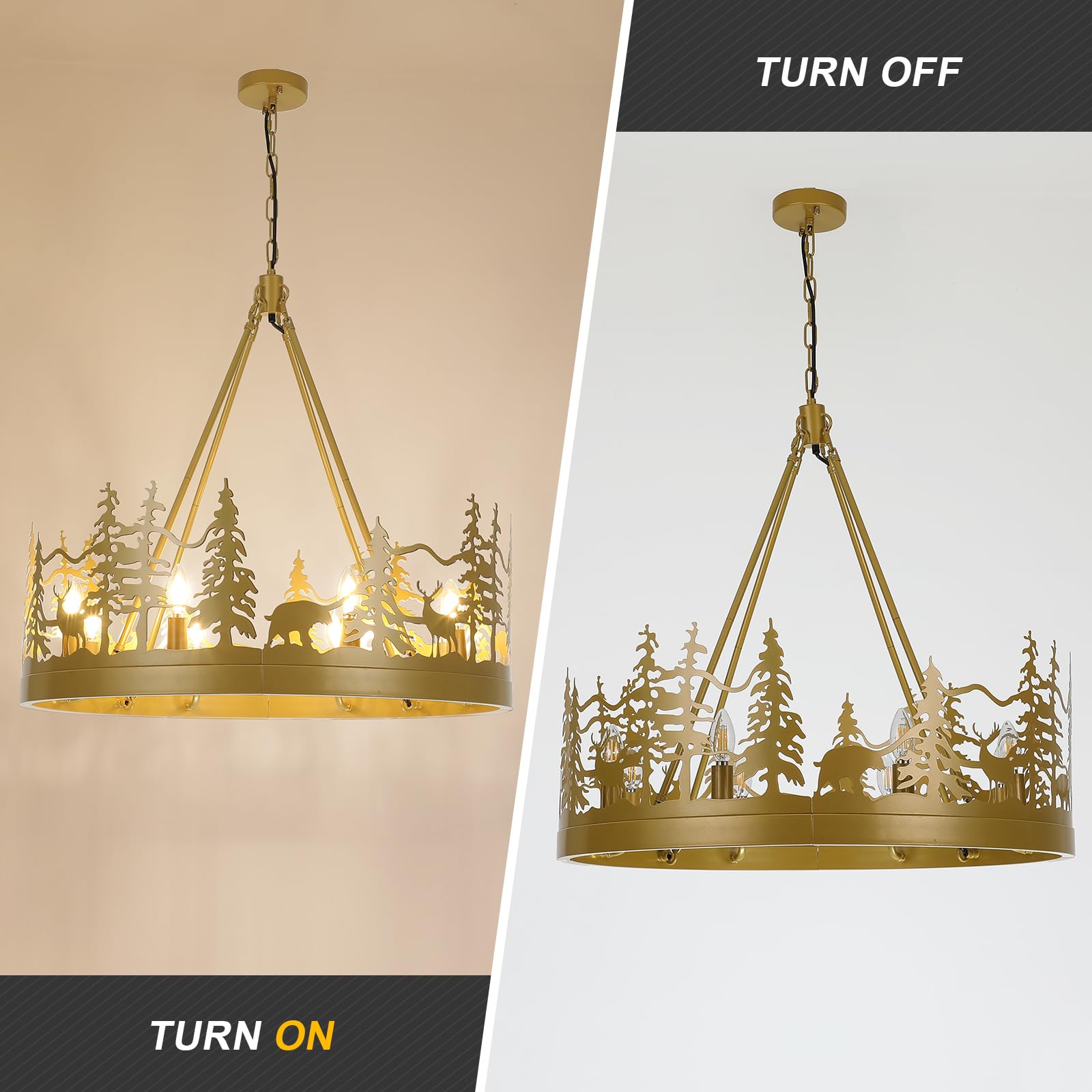 Bicrink Gold Wagon Wheel Chandelier Modern Farmhouse Chandeliers for Dining Room Vintage Dining Room Light Fixtures Over Table, Pendant Light Fixtures Rustic Chandelier for Living Room, Kitchen