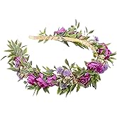 KorViSHOW Purple Flower Crown Headband, Adjustable Fairy Rose Floral Headpiece, Woodland Forest Elf Flower Headband for Women Girls Maternity Birthday Wedding Renaissance Festival Party Hair Accessory