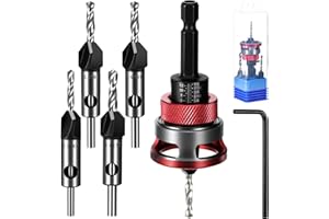 TranRantic 6PCS Countersink Drill Bit Set, Countersink Wood Drill Bit with 1/4 Inch Hex Shank, Low Friction Depth Stop 3.2/2.