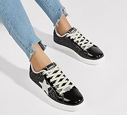 LUCKY STEP Women's Fashion Star Sneaker Lace Up Low