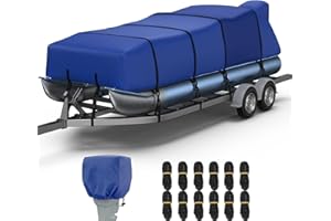 RVMasking Pontoon Boat Cover with Motor Cover, 1400D Heavy Duty Middle Reinforced, Marine Grade Waterproof Boat Cover for Length: 17'-20', Beam Width up to 102", Blue
