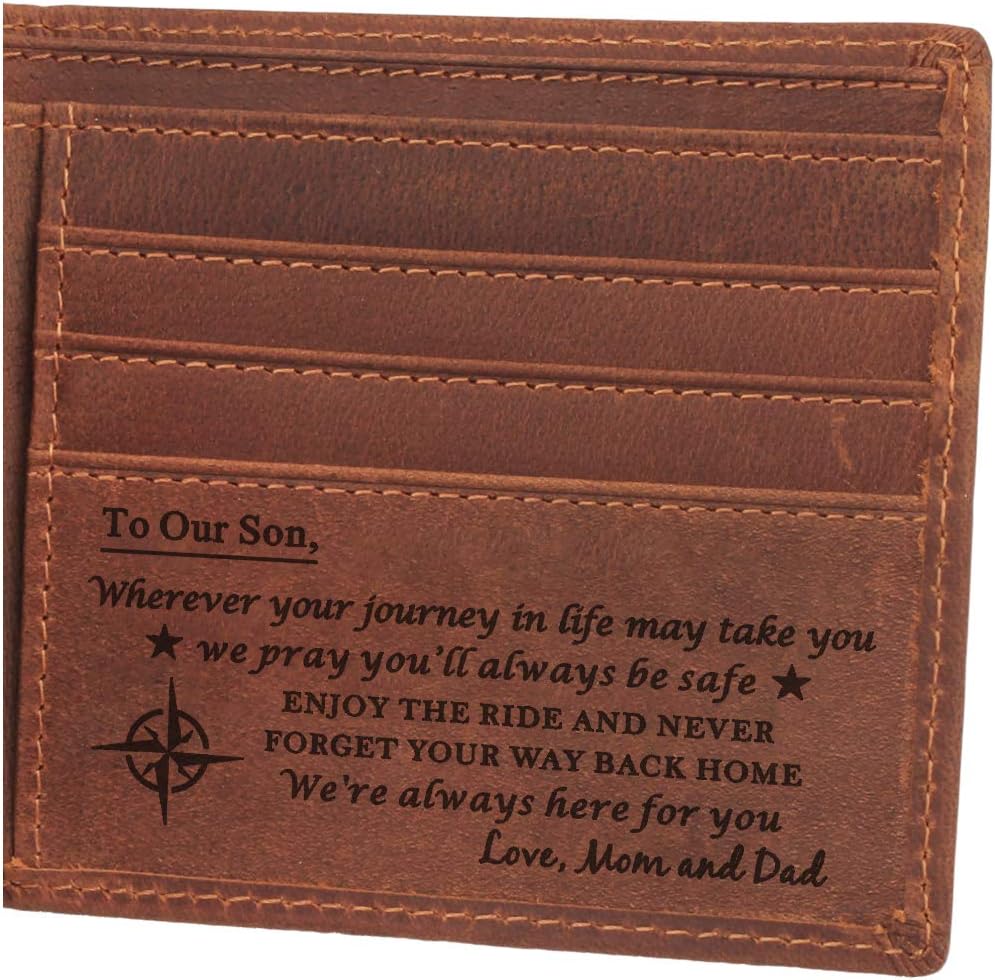 awoferEngraved Leather Wallet, Personalized Gifts for Son, Birthday, Graduation Gift from Mom and Dad
