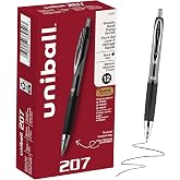 uniball&trade; 207 Gel Pens, Black Ink, 0.7mm Medium Point, Retractable, 12 Count | Smooth Writing, Fraud-Resistant, uni Super Ink&trade;