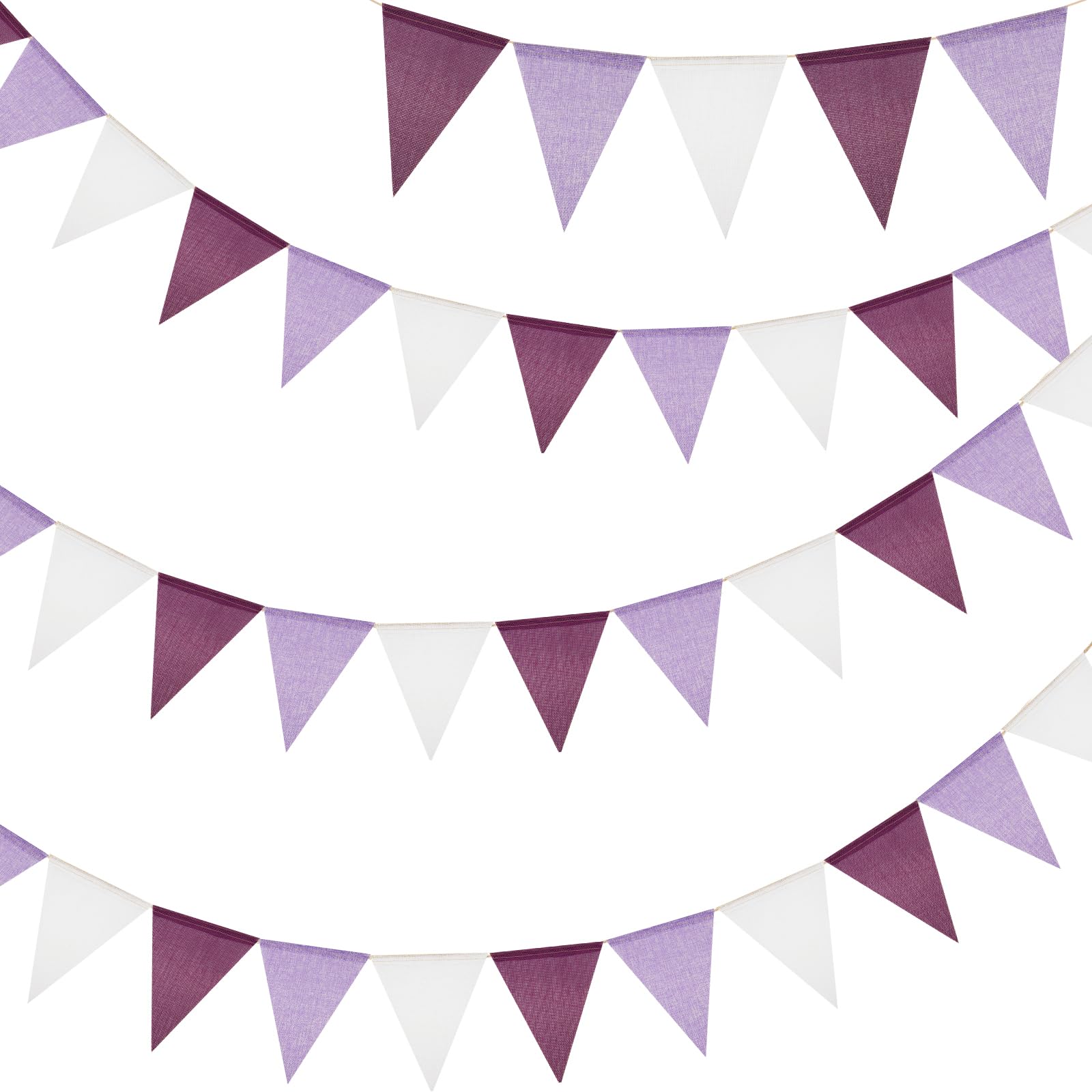 G2PLUS 12M Purple White Burlap Bunting, 36PCS Reusable Outdoor Waterproof Bunting, Hessian Banner for Mother‘s Day, Baby Shower, Birthday, Wedding, Garden Decor — image 1