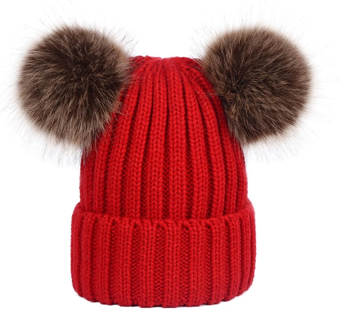 womens red bobble hat