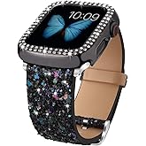 Compatible For Apple Watch Band with Bling Diamond Case 38mm 40mm 41mm 42mm 44mm 45mm 46mm 49mm Ultra 3/2/1, Women Glitter Sparkle Bands For iWatch Band Series 11 10 9 8 7 6 5 4 3 2 1 & SE3 SE2 SE