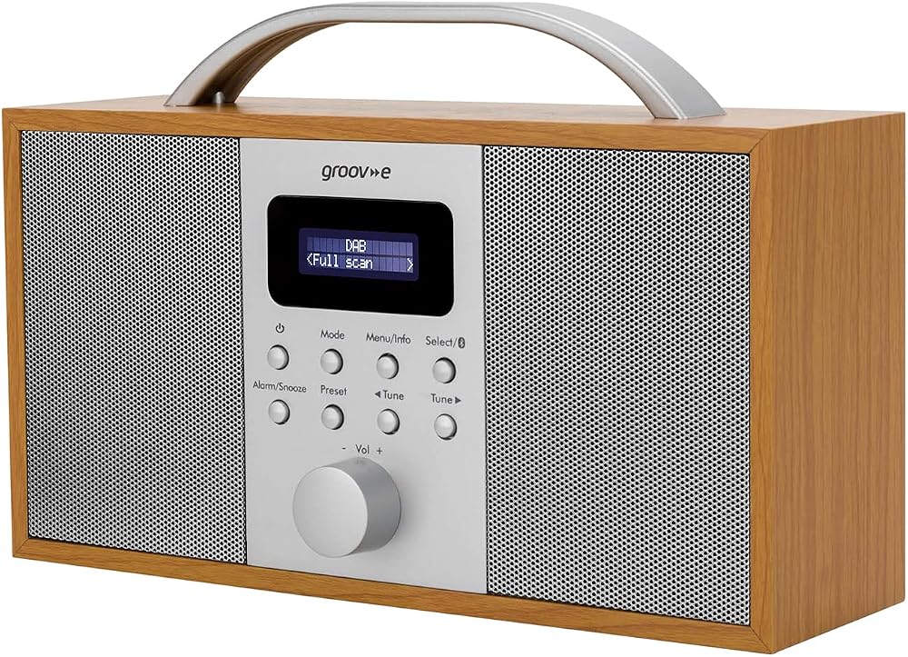 Groov-e Boston Wooden DAB FM Digital Radio Alarm Bluetooth Portable Mains