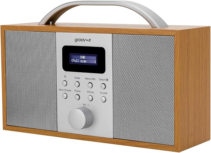 Groov-e Boston Wooden DAB FM Digital Radio Alarm Bluetooth Portable Mains