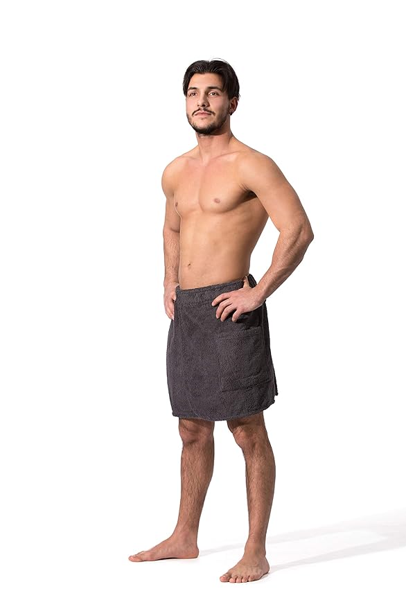 Zollner Saunakilt Herren aus Baumwolle, Farbe Anthrazit Größe L/XL (weitere verfügbar), Gummizug und Klettverschluss