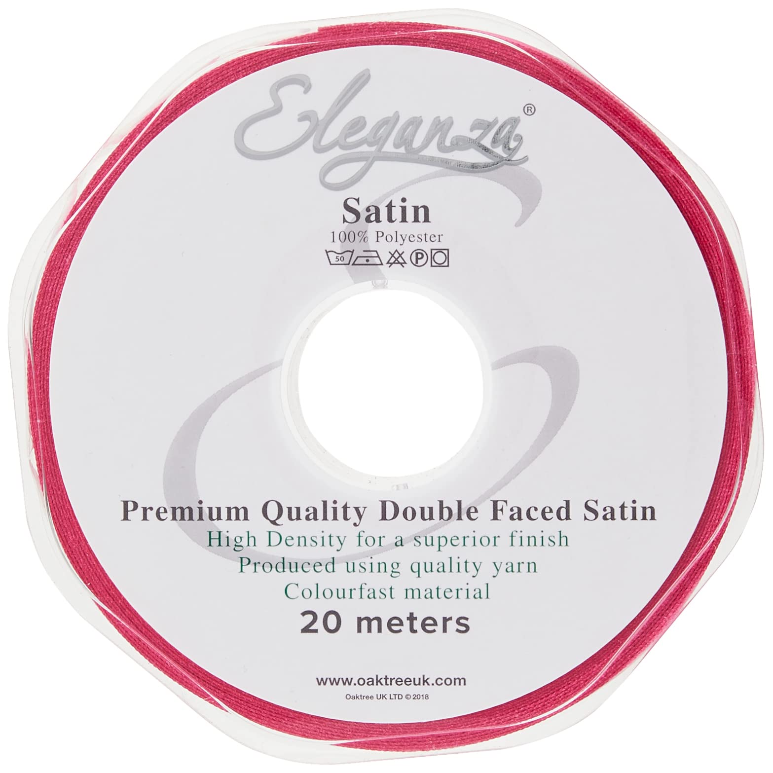 ELEGANZA Double Faced Satin 15mm x 20m Fuchsia No.28, Fuschia, 15 mm x 20 m