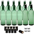 WUWEOT 12 Pack Plastic Wine Bottles, 750ml Empty Bordeaux-Style Liquor Bottles, Green Long Neck WIne Bottles with Screw Lid and Shrink Capsules Caps