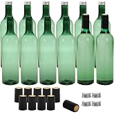 WUWEOT 12 Pack Plastic Wine Bottles, 750ml Empty Bordeaux-Style Liquor Bottle, Reusable Green Long Neck WIne Bottles with Scr