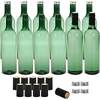 WUWEOT 12 Pack Plastic Wine Bottles, 750ml Empty Bordeaux-Style Liquor Bottles, Reusable Green Long Neck Wine Bottles with Sc