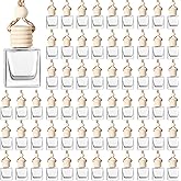 BBTO 100 Pcs Oil Air Freshener Diffuser with Wooden Cap Empty Essential Diffuser Aromatherapy Car Fresheners Car Fragrance Holder Aesthetic Decor Hanging Perfume Bottle (Clear,Square Style)