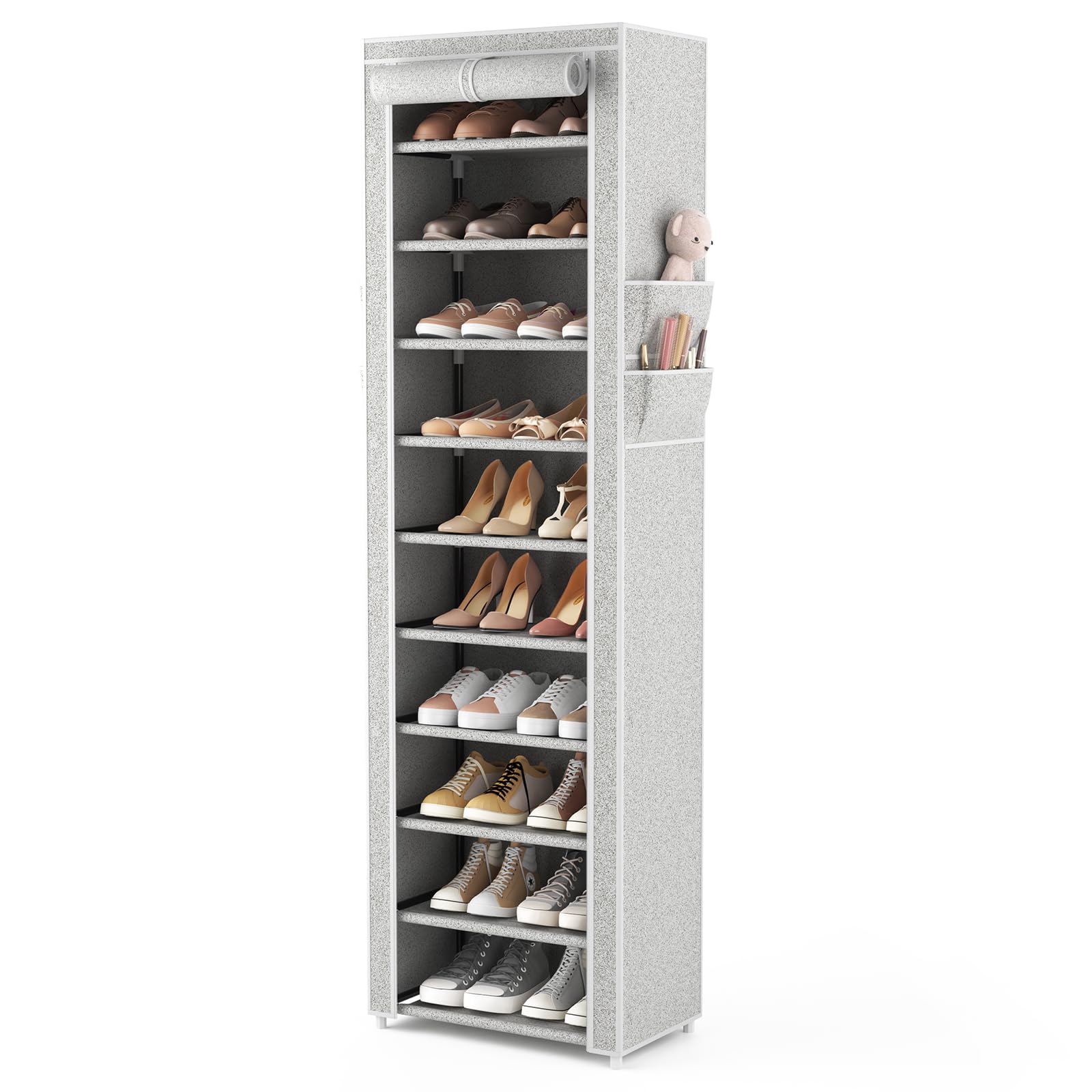 Photo 1 of ** Stock picture for reference only ** VVertical Narrow Shoe Rack Organizer Tall Shoe Rack 10 Tier Non-Woven Cover Shoe Shelf Holds
