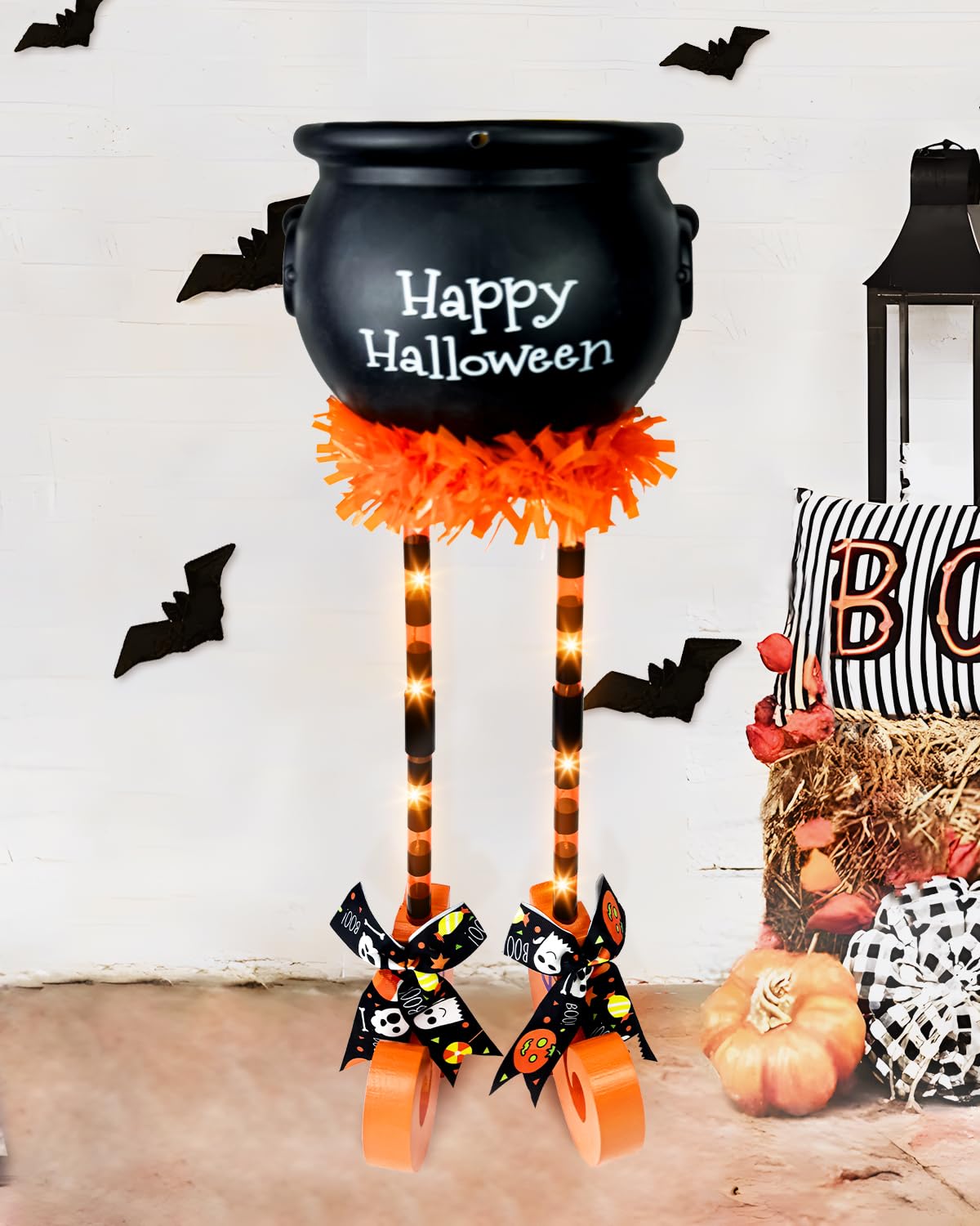 Photo 1 of Succwoah Halloween Decorations - 24" Lighted Witch Legs Candy Bowl, Trick or Treat Cauldron for Front Door, Indoor/Outdoor (Orange)