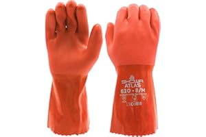 SHOWA Atlas 620 Double-Dipped PVC Chemical Resistant Safety Work Glove, 12" Length, Large (Pack of 12 Pairs)