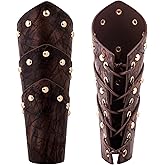 HAQUIL Medieval Brown Faux Leather Wrist Guard, Adjustable Viking Bracer, Norse Arm Guard for Costume and LARPs (1 piece)