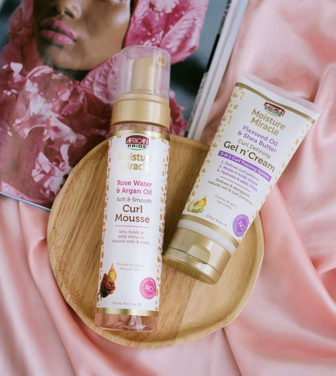 African Pride Moisture Miracle Rose Water & Argan Oil Curl Mousse - Flexible Hold, Enhances Curls, Creates Wave Patterns, No Residue, Deep Moisture, Adds Shine, Strengthens & Protects Hair, 8.5 oz : Beauty
