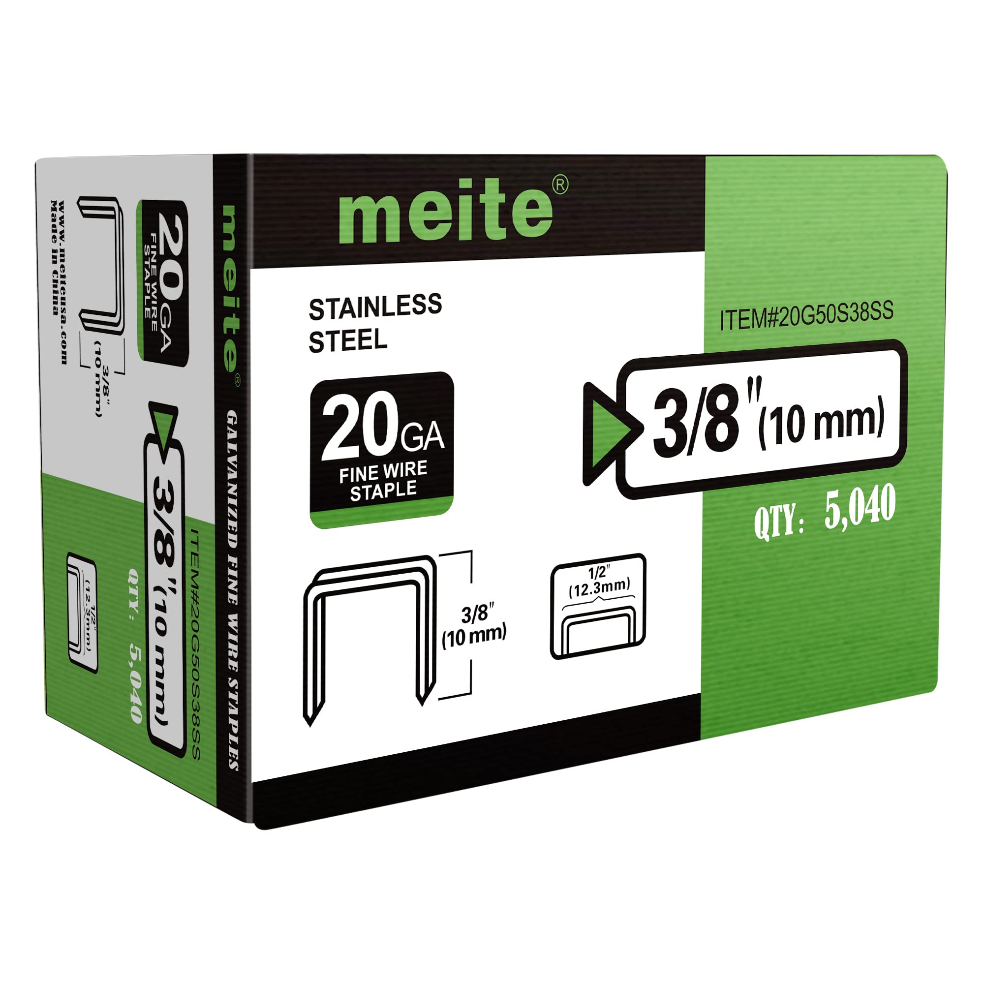 meite Type 50 Upholstery Staples for Staple Gun 10 mm Length Stainless Steel Staples for Carpet, Work Box, Cable, Shed, Fence (5,000 Pieces)